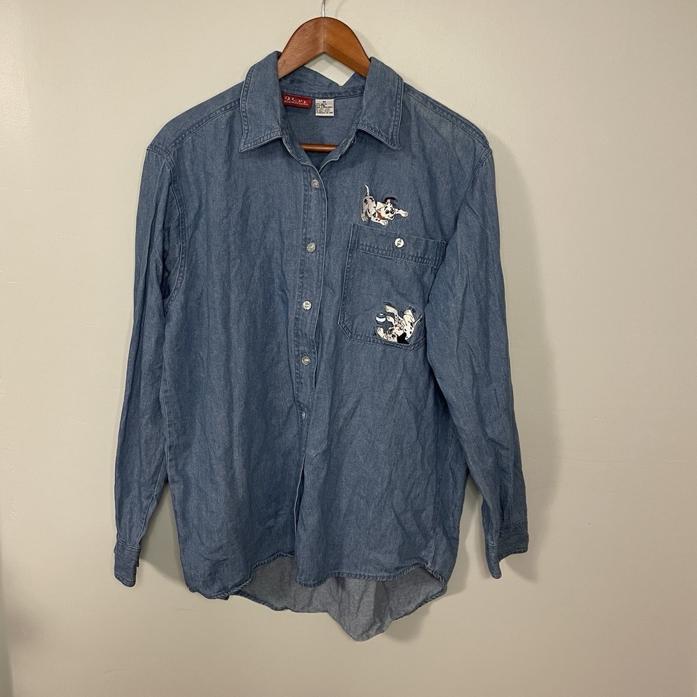 VTG Disney's 101 Dalmatians Denim Button‎ Up Shirt Woman Size M